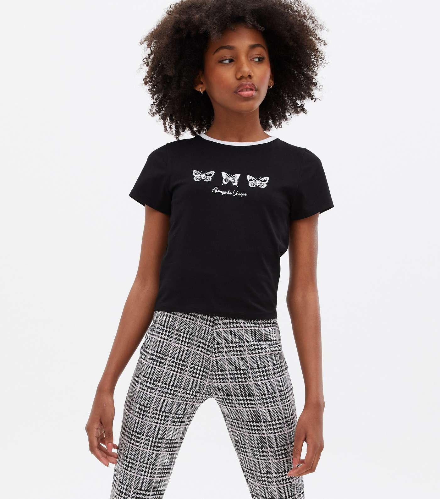 Girls Black Butterfly Unique Logo Ringer T-Shirt Image 2