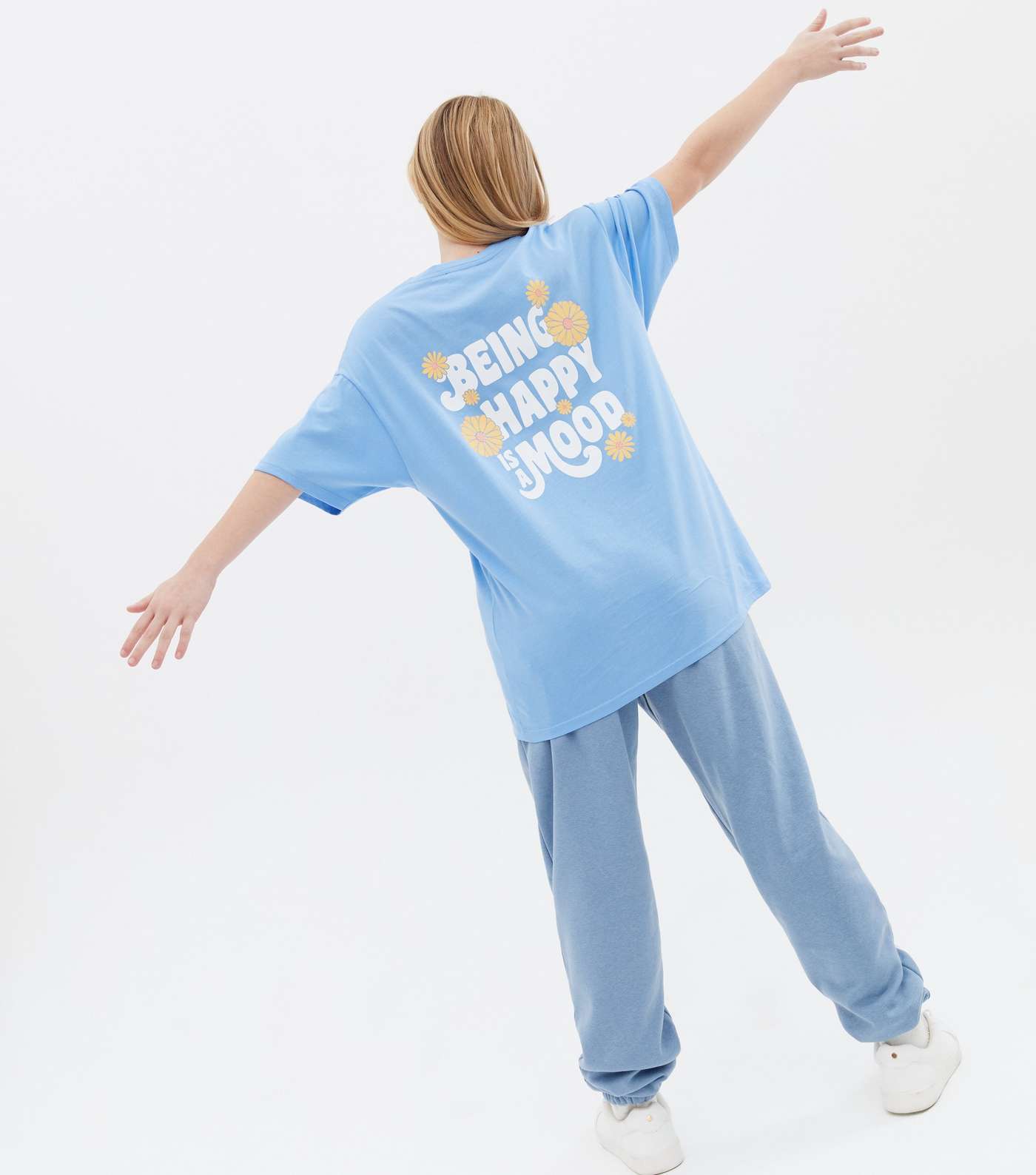 Girls Blue Being Happy Is a Mood Logo Long T-Shirt