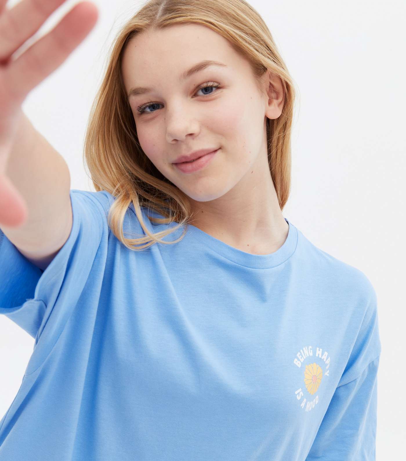 Girls Blue Being Happy Is a Mood Logo Long T-Shirt Image 3
