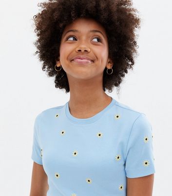 Girls Pale Blue Ribbed Daisy 