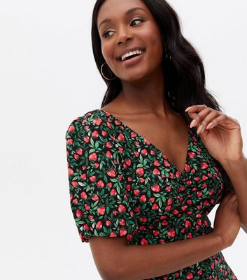 Black Strawberry Ruched Front Mini Dress | New Look