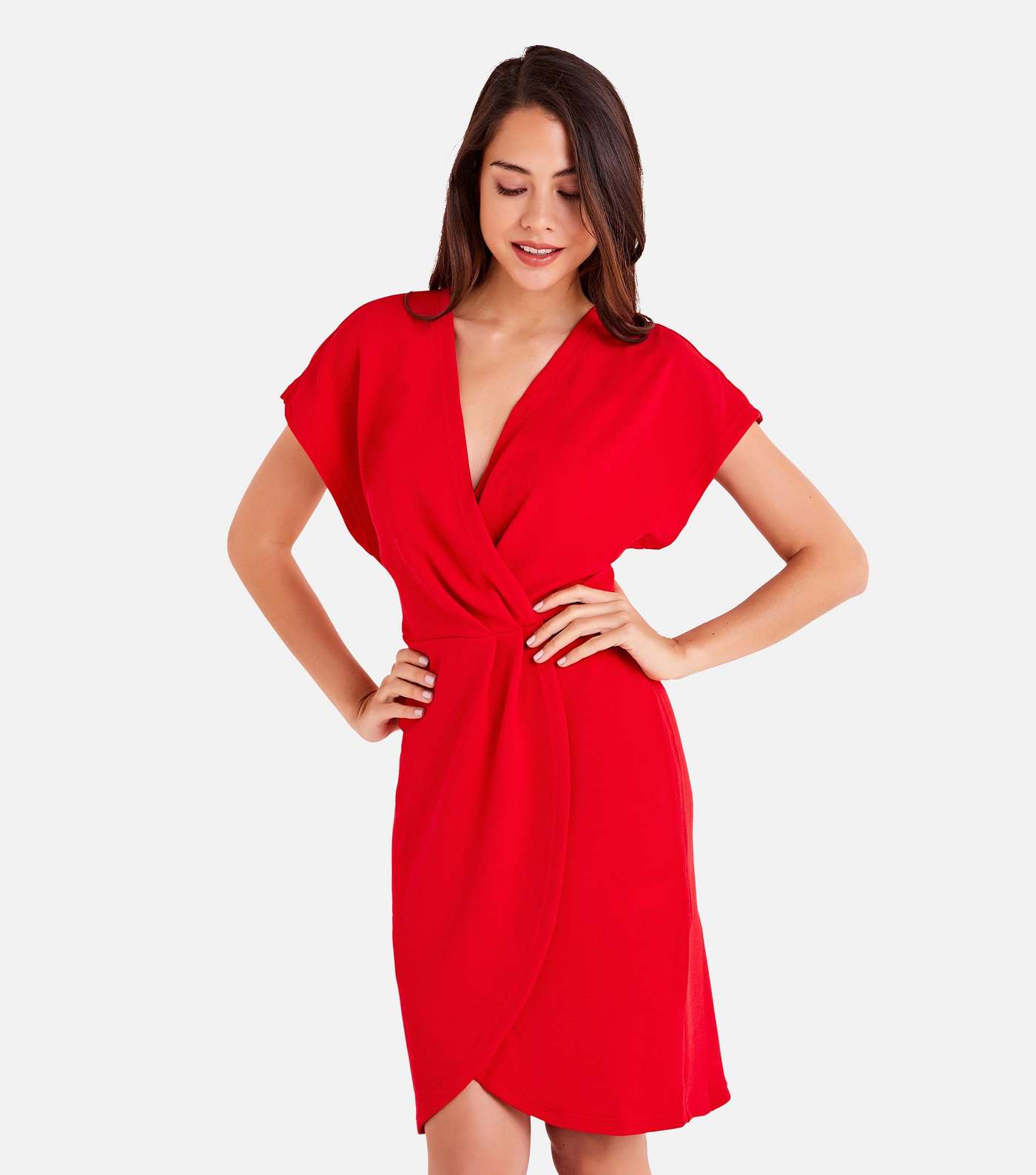 Mela Red Short Sleeve Wrap Dress