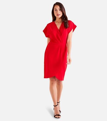 red short sleeve wrap dress