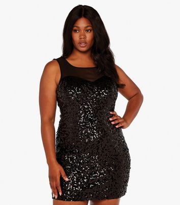 Apricot Curves Black Sequin Mesh Mini Dress New Look