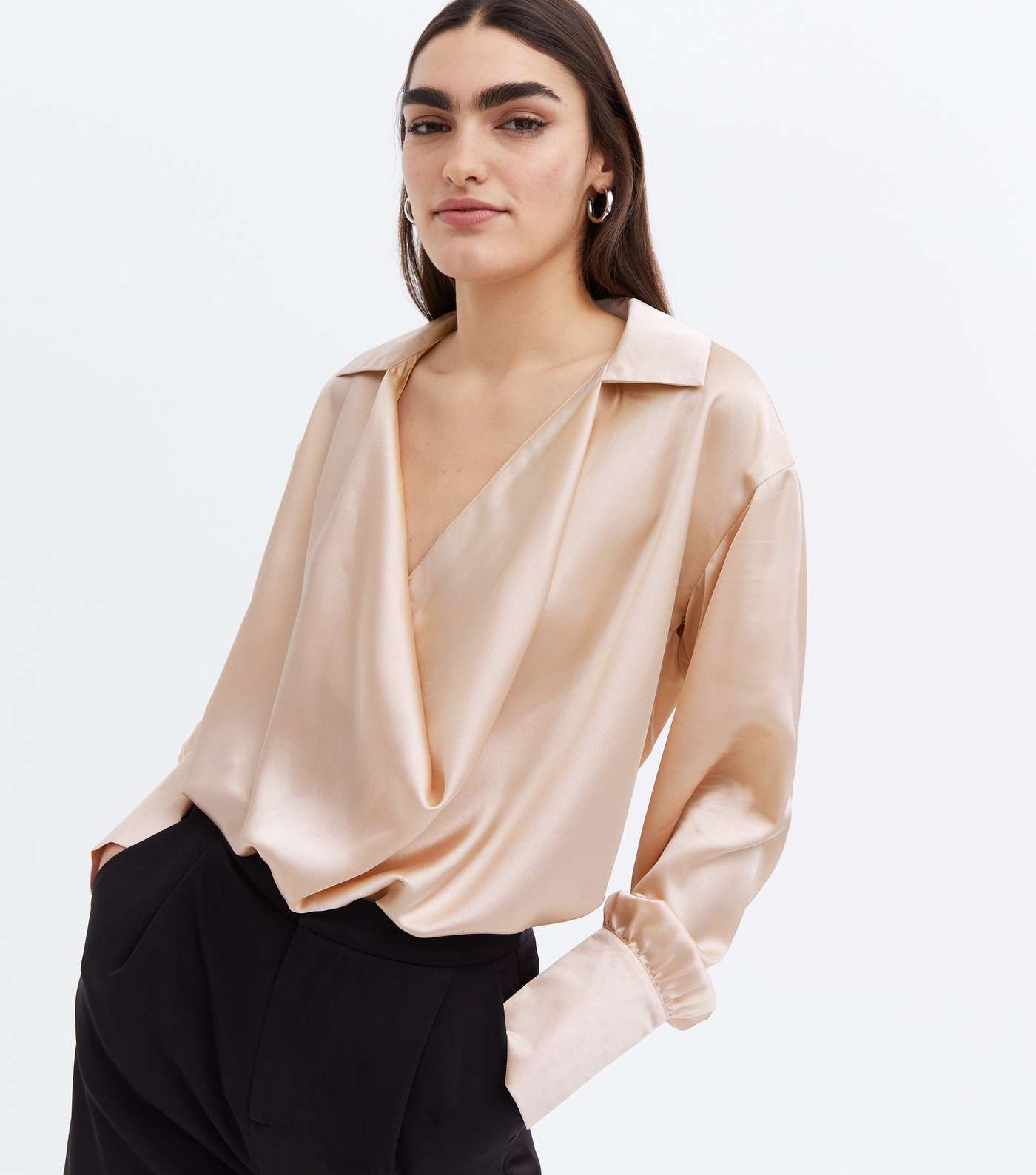 Cameo Rose Pale Pink Satin Cowl Neck Blouse Image 3