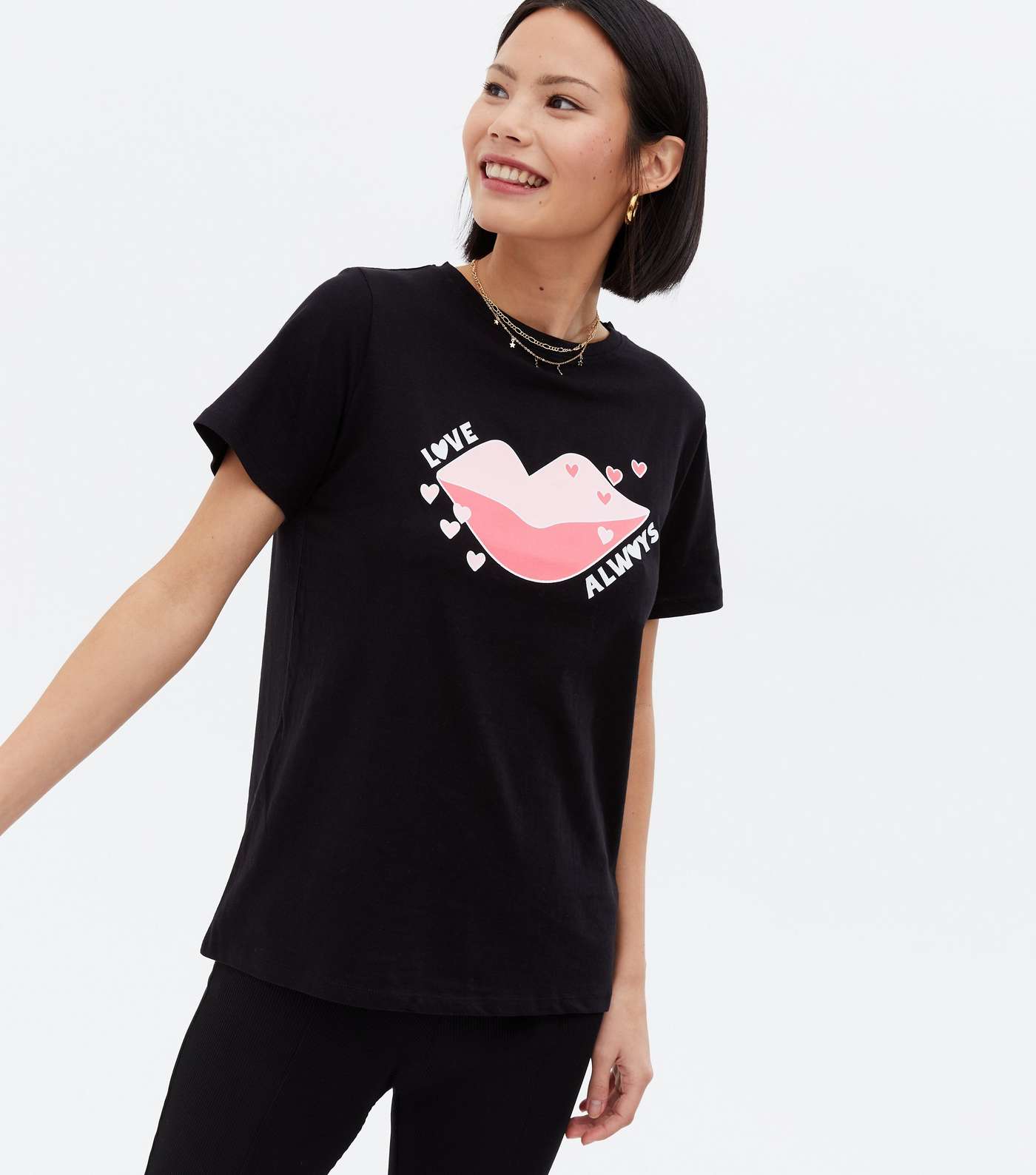 Black Logo Love Always Lips T-Shirt Image 3