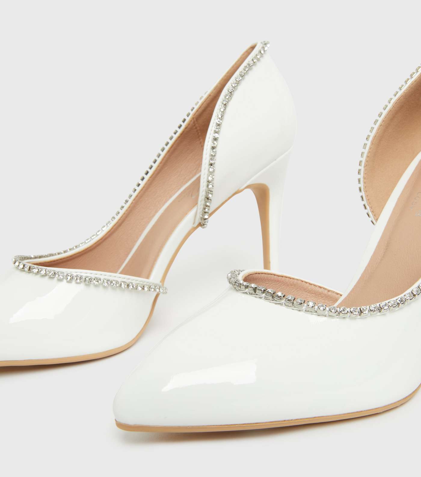 Too Glam To Give A White Diamanté Court Shoes Image 4