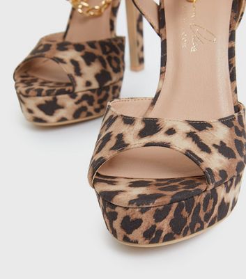shop for Walk on the Wild Side Brown Leopard Print Platform Stilettos New Look Vegan at Shopo