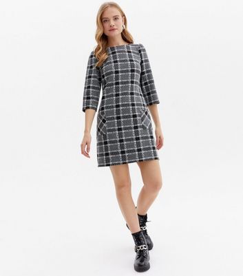 Light Grey Jacquard Check Jersey Mini Shift Dress New Look