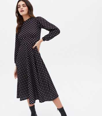 Missfiga Black Polka Dot High Neck Midi Skater Dress