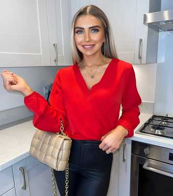 AX Paris Red Long Sleeve Wrap Bodysuit