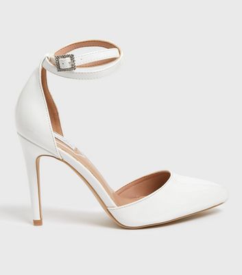 Little Mistress White Twist Strap Stiletto Heel Court Shoes