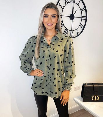 AX Paris Olive Spot Puff Sleeve Shirt 