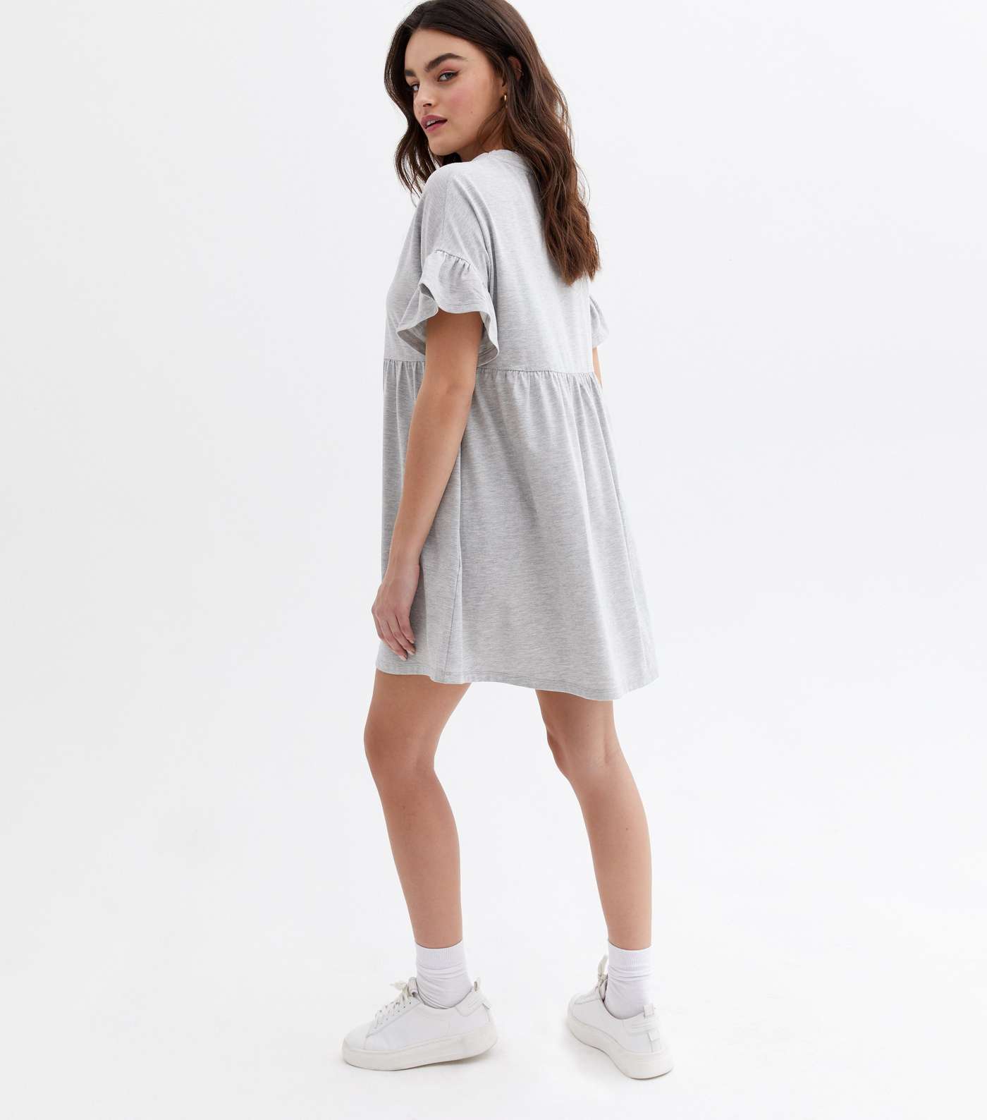 Grey Jersey Frill Sleeve Mini Smock Dress Image 4