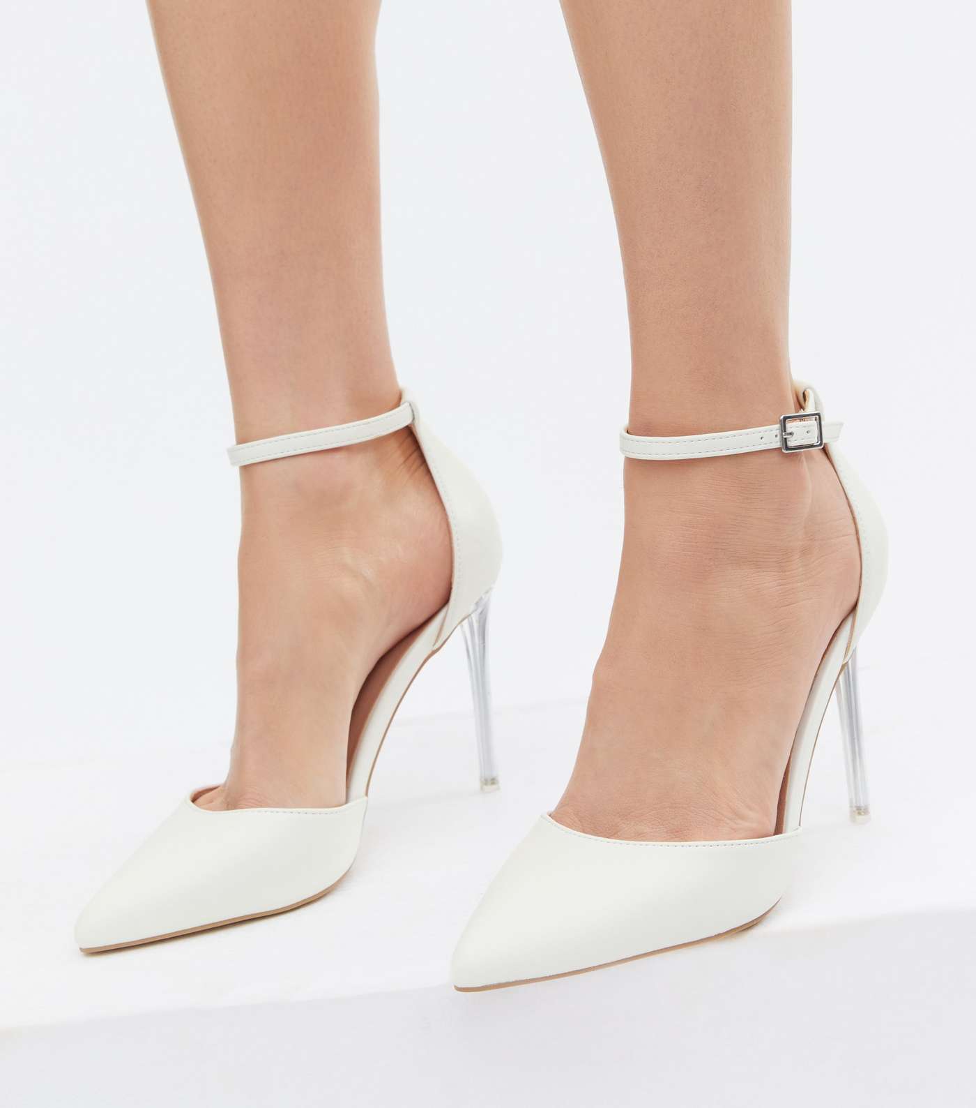 White Clear Stiletto Heel Court Shoes Image 2
