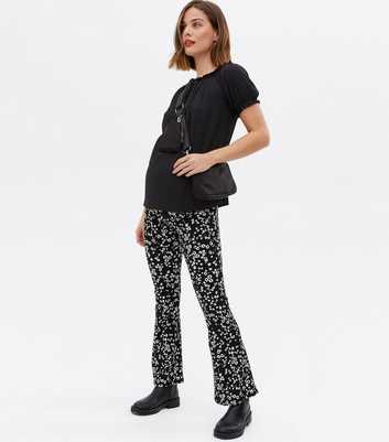 Maternity Black Floral Jersey Flared Over Bump Trousers