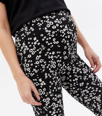 Maternity Black Floral Jersey Flared 
