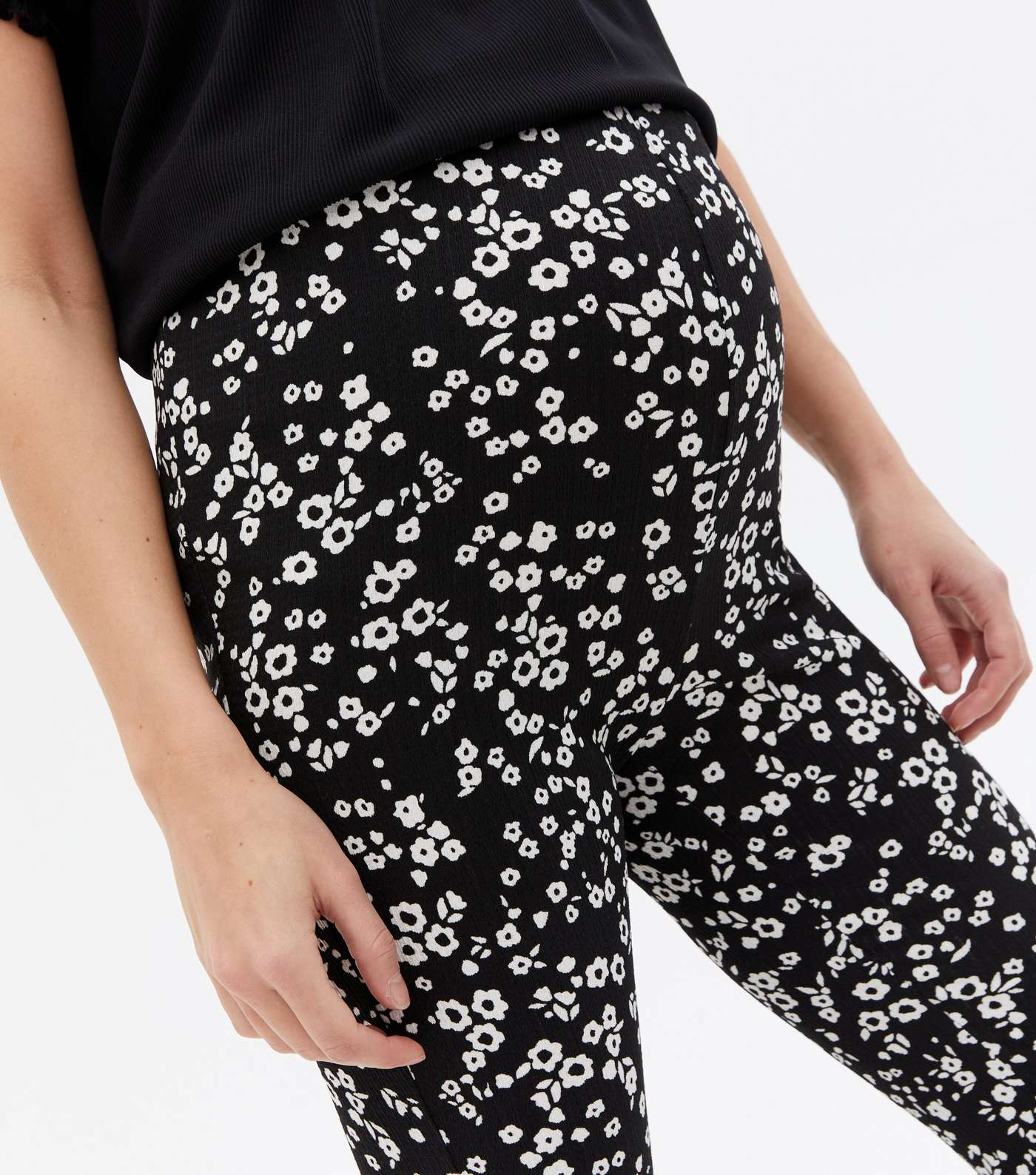 Maternity Black Floral Jersey Flared Over Bump Trousers Image 3