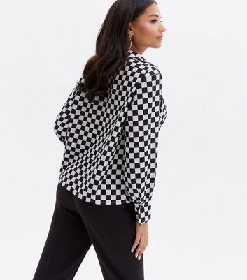 Cameo Rose Black Check Cowl Neck Long Sleeve Blouse New Look