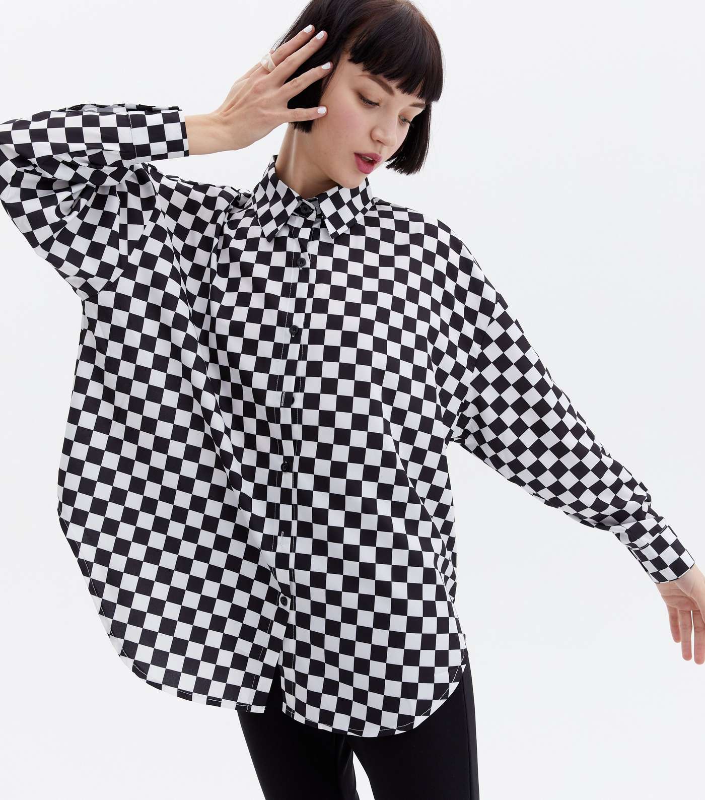 Cameo Rose Black Check Button Front Long Sleeve Shirt