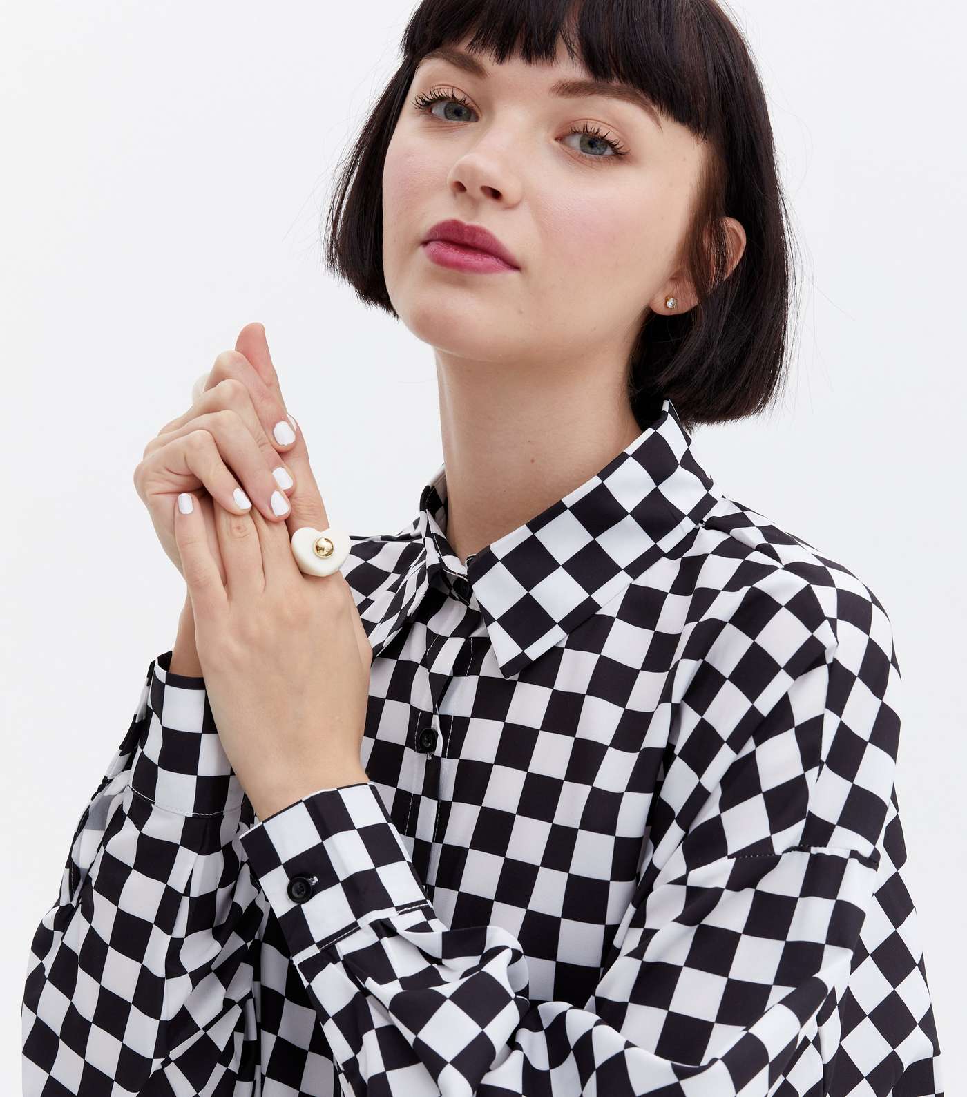Cameo Rose Black Check Button Front Long Sleeve Shirt Image 3