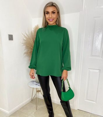 Click to view product details and reviews for Ax Paris Green Ruffle High Neck Long Top New Look.