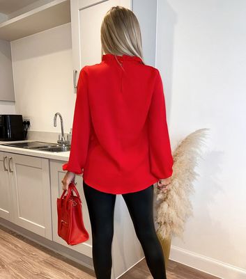 Click to view product details and reviews for Ax Paris Red Ruffle High Neck Long Top New Look.