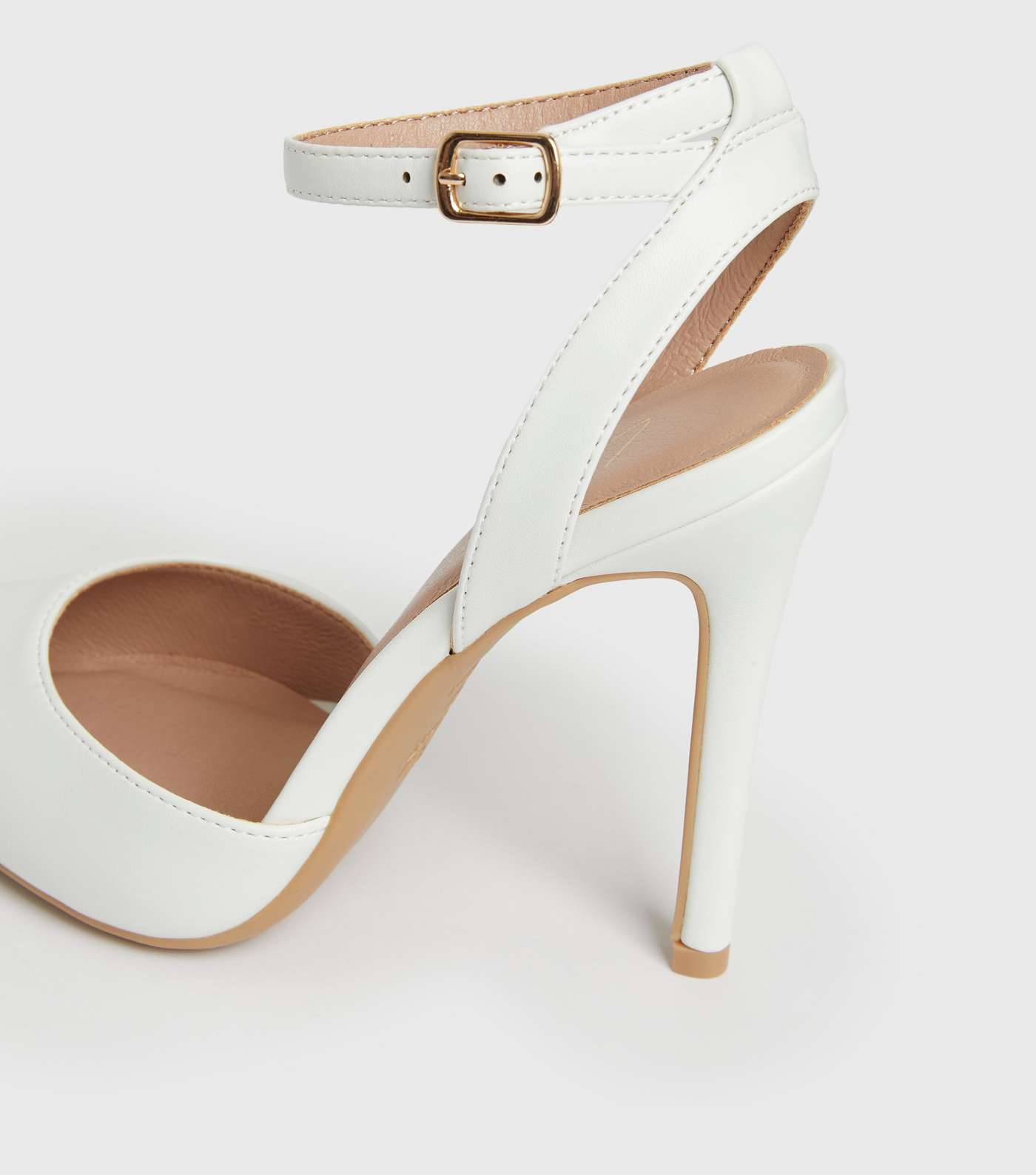 White Strappy Pointed Stiletto Heel Court Shoes Image 4