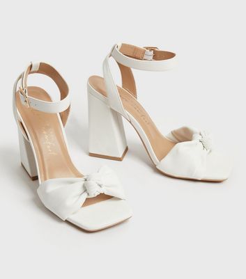 white short block heels