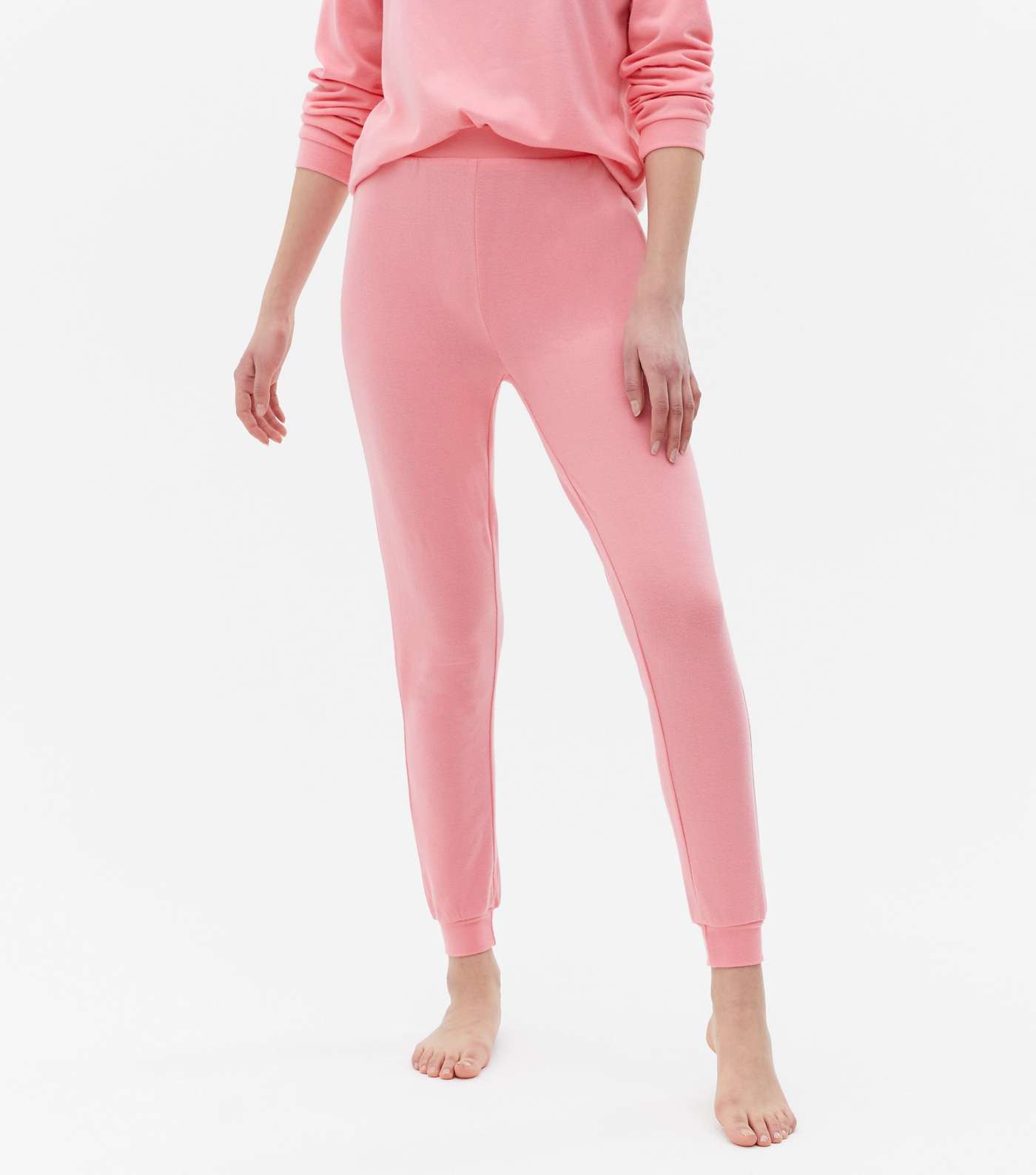 Pink Brushed Jogger Pyjama Set with Sunday Mornings Forever Logo Image 3