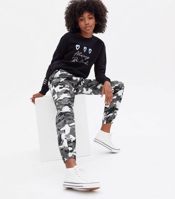 girls light grey camo cuffed joggers