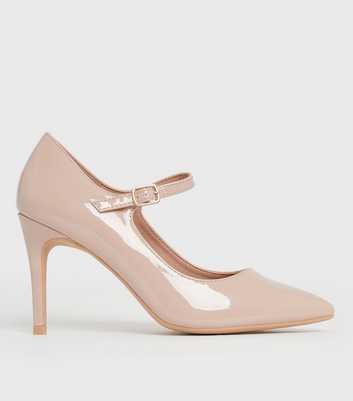 Pale Pink Patent Buckle Stiletto Heel Court Shoes
