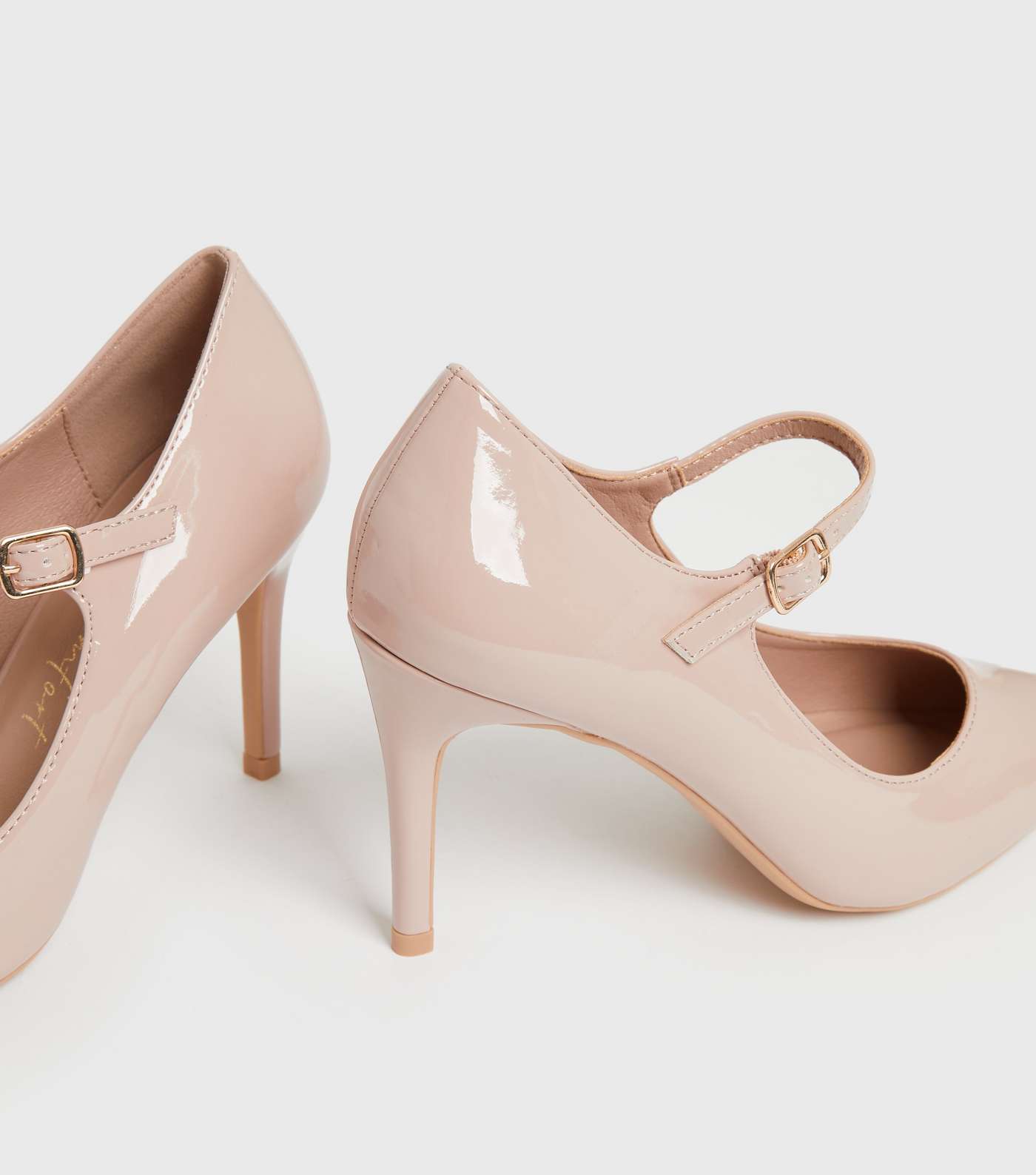 Pale Pink Patent Buckle Stiletto Heel Court Shoes Image 4
