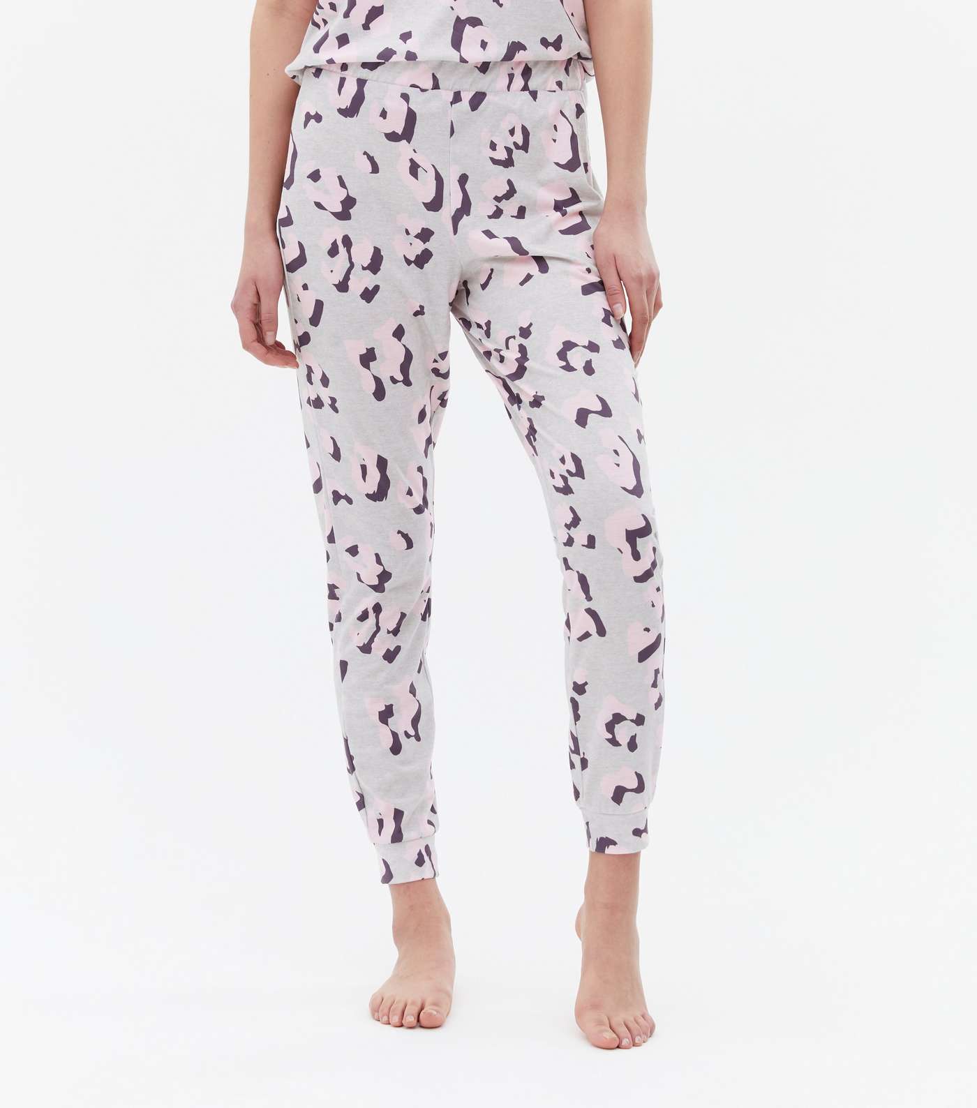 Light Grey Soft Touch Legging Pyjama Set with Animal Print Image 3