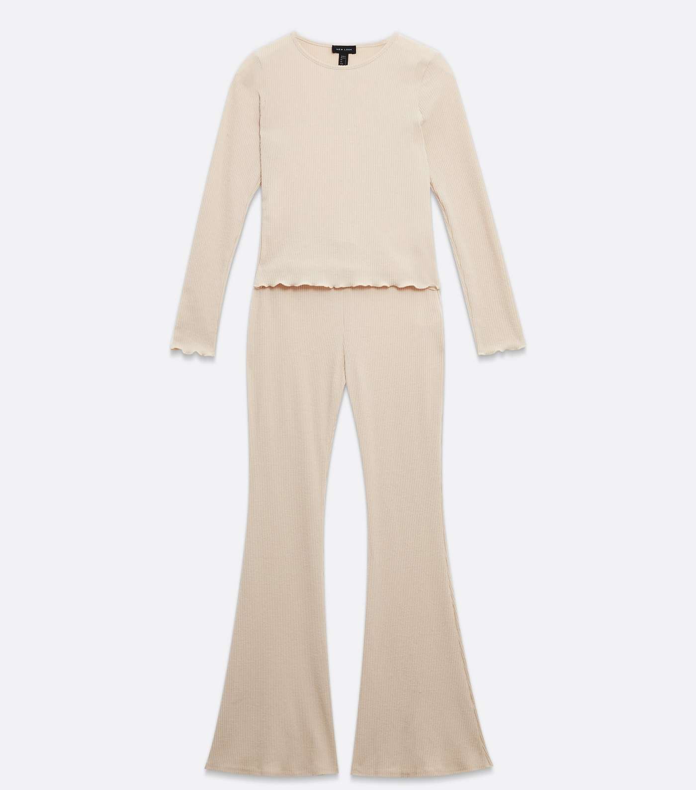 Cream Ribbed Frill Top and Flared Trouser Lounge Set Image 5