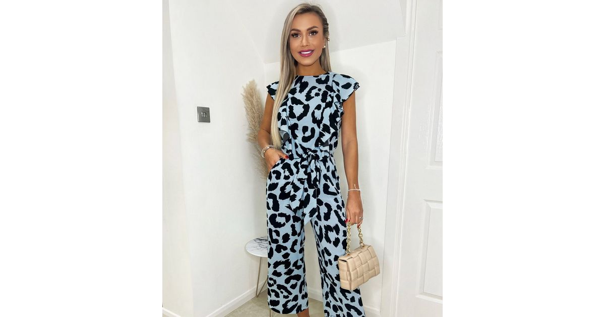 AX Paris Blue Animal Print Frill Wrap Jumpsuit New Look