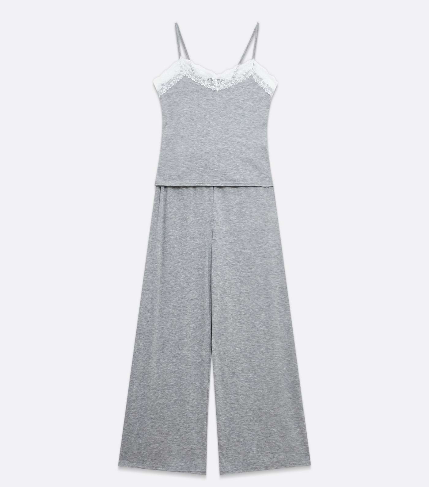 Grey Ribbed Lace Trim Cami and Trouser Lounge Set Image 5
