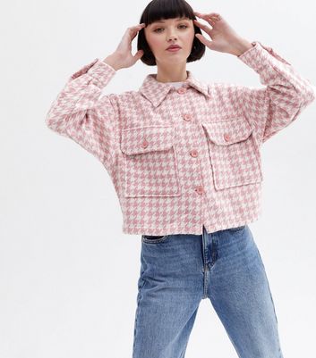 Click to view product details and reviews for Pink Dogtooth Crop Shacket New Look.