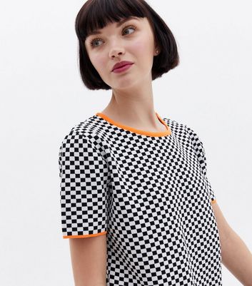 Black Checkerboard Ringer Crop T-Shirt 