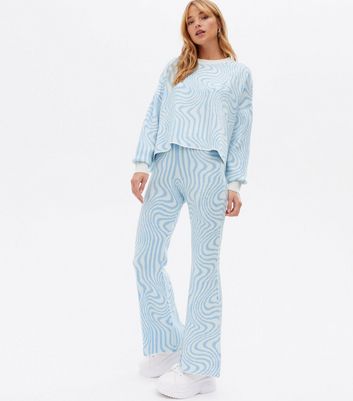 Blue Swirl Knit Flared Trousers | New Look