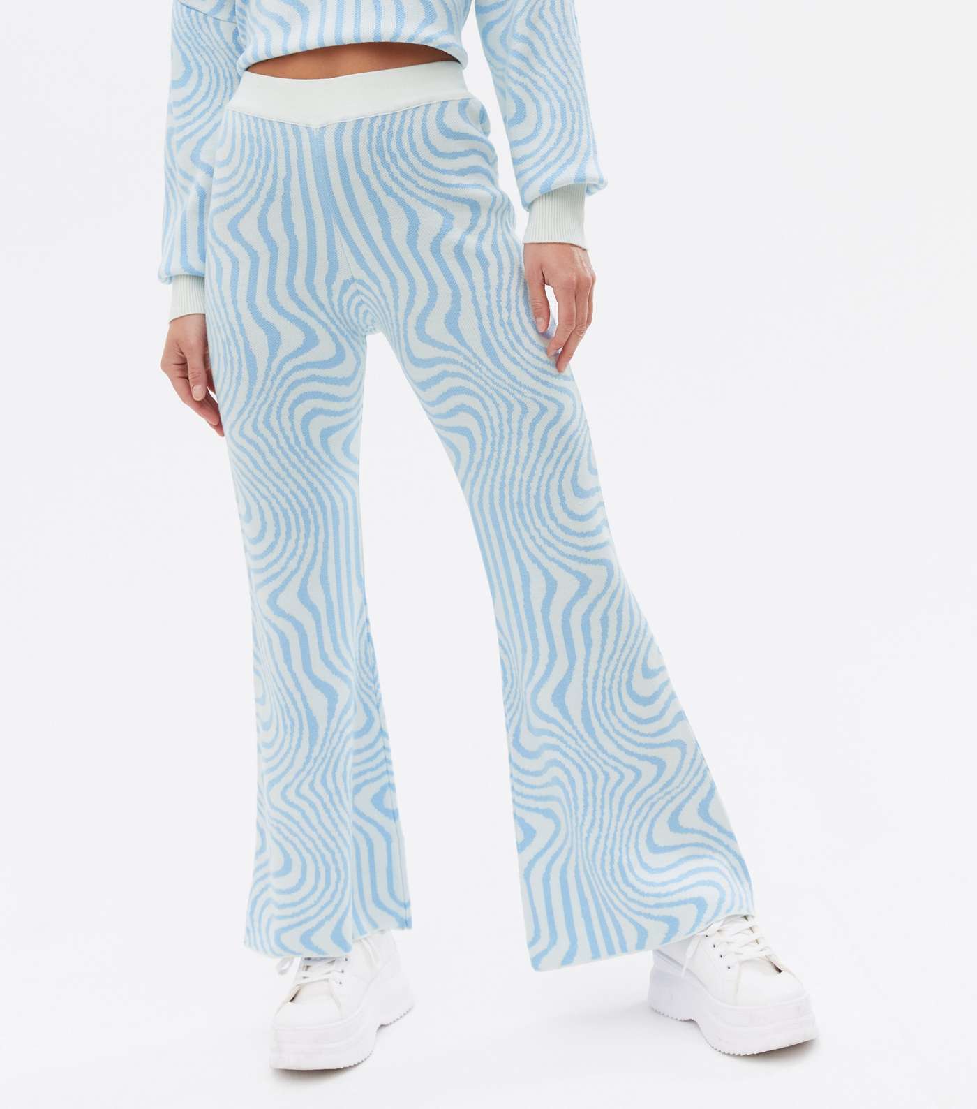 Blue Swirl Knit Flared Trousers Image 2