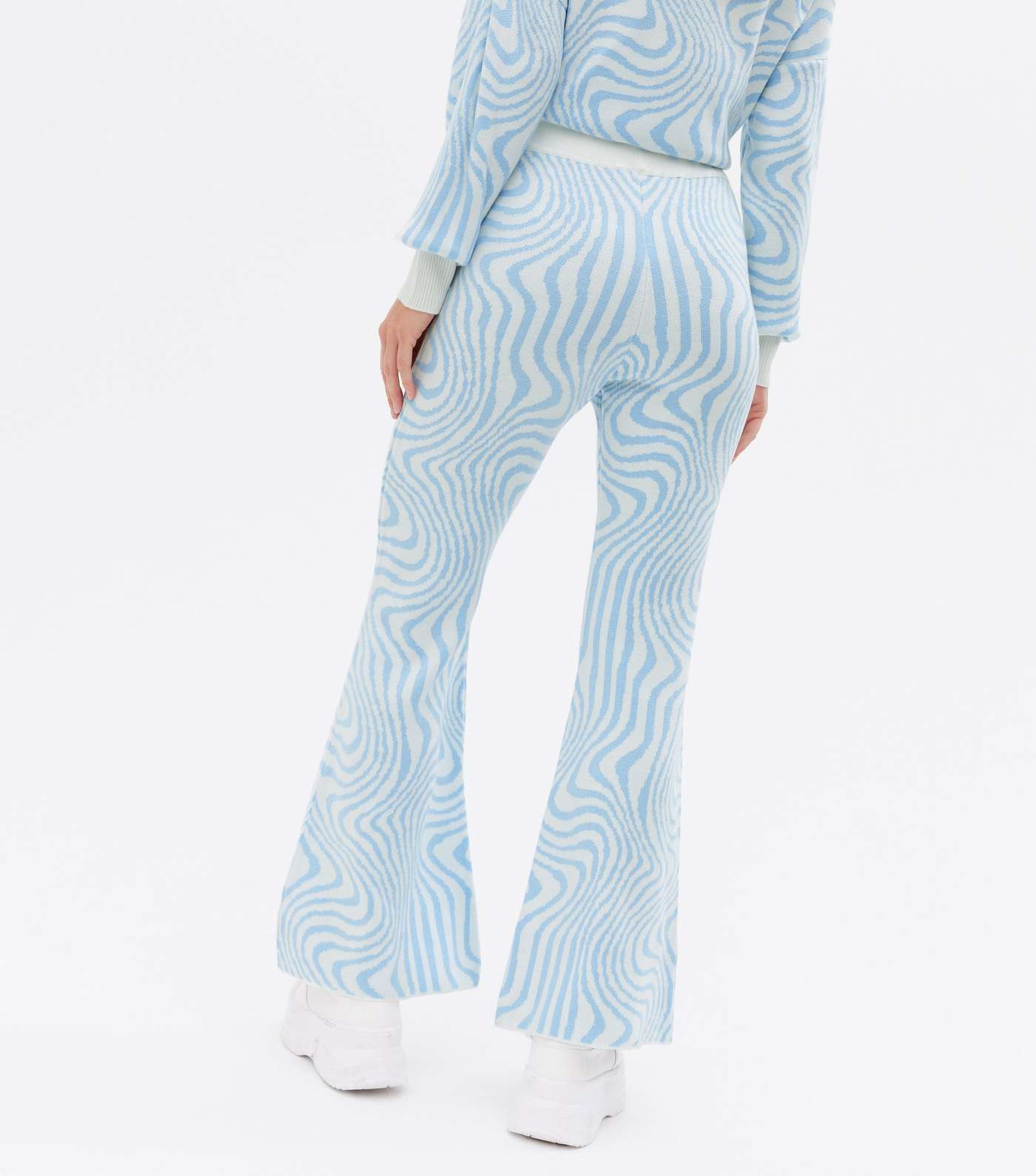 Blue Swirl Knit Flared Trousers Image 4