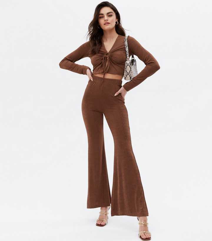 V Waist Slinky Tie Detail Flare Pants