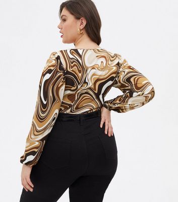 Click to view product details and reviews for Curves Brown Marble Cut Out Bodysuit New Look.