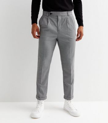 Black Check Double Pleated Tapered Trousers