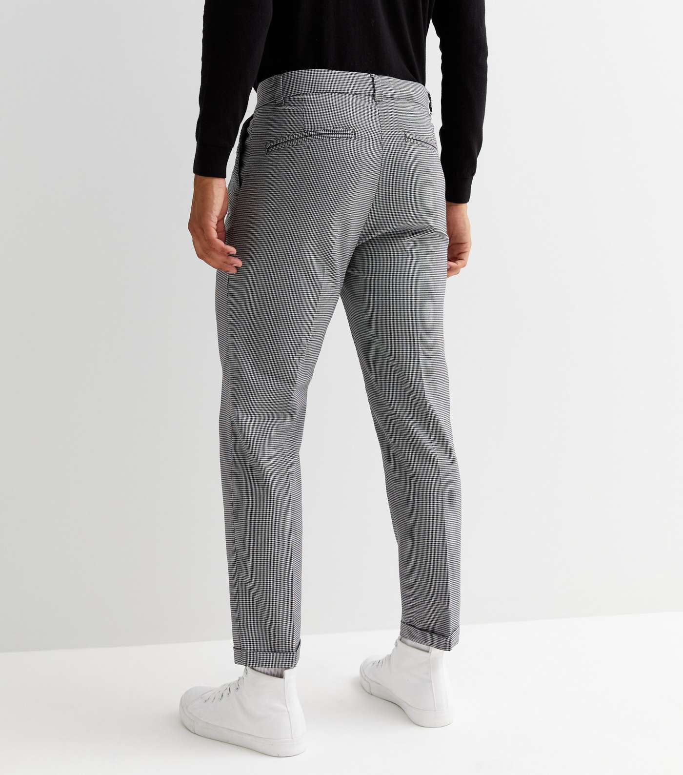 Black Check Double Pleated Tapered Trousers Image 4