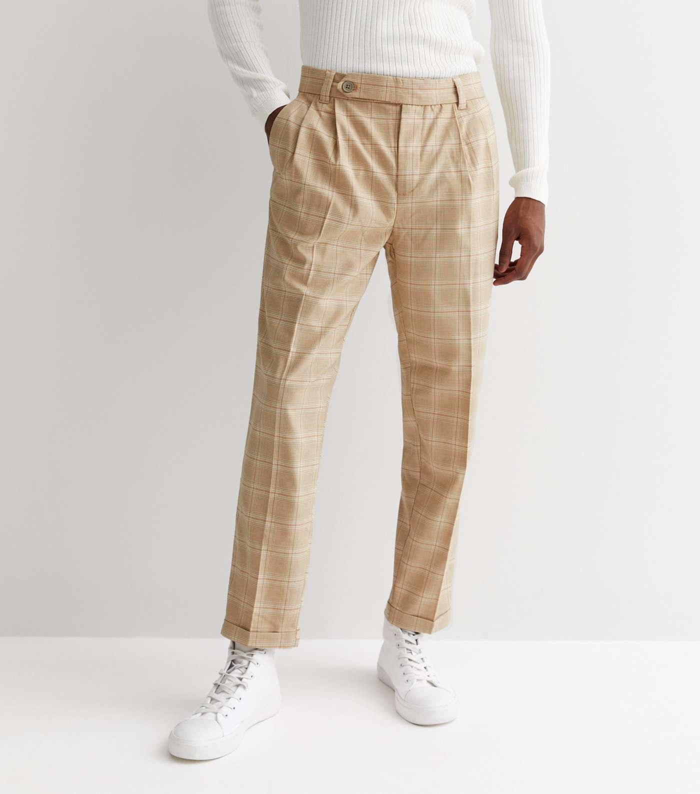 Brown Check Tapered Skinny Trousers Image 2