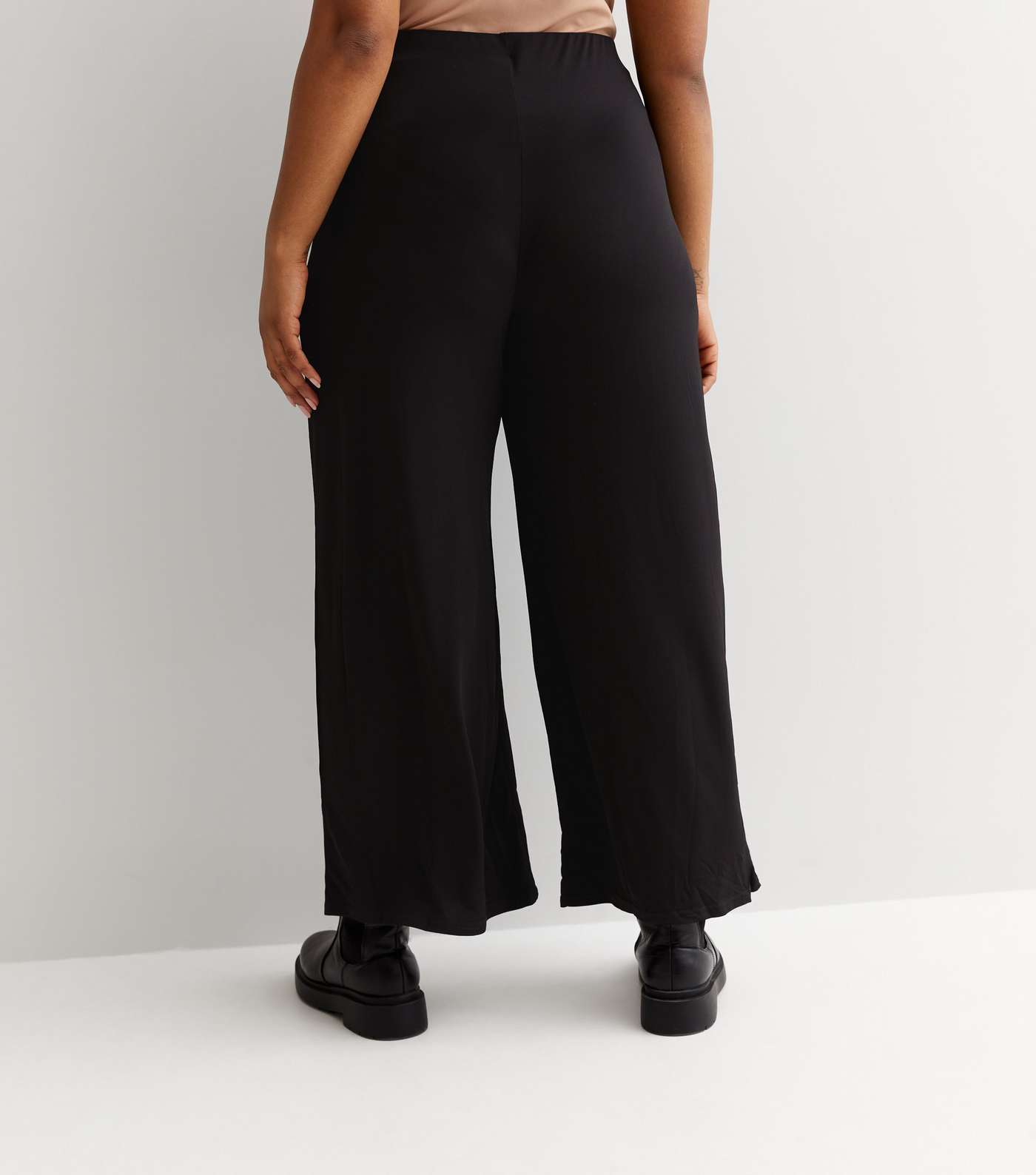 Curves Black Jersey Wide Leg Trousers Image 4