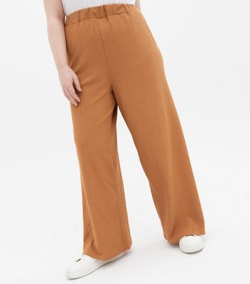 Curves Camel Textured Jersey Wide Leg 