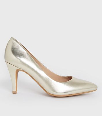 Wide Fit Gold Metallic Stiletto Heel Court Shoes New Look Vegan